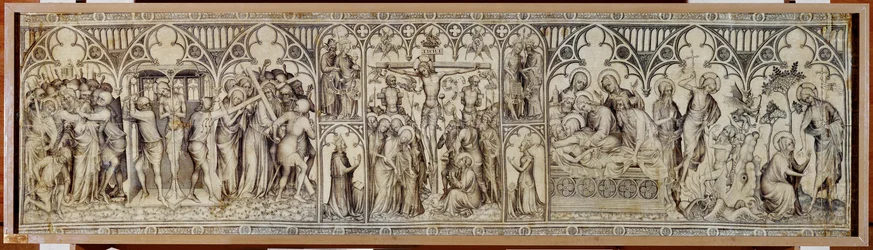 Der Narbonne-Altar: Christus gefangen genommen, verspottet, Dornenkrone, Kreuzigung, Grablegung, Auferstehung