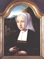 Porträt einer Dame mit einem Rosenkranz