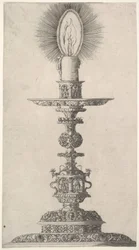 Kerzenhalter mit brennender Kerze aus: Insigne Ac Plane Novum Opus Cratero graphicum, 1551