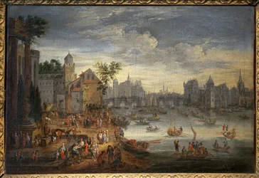Ansicht von Paris mit der Pont Neuf. Gemälde zugeschrieben Mathieu Schoevaerdts (spätes 17. Jahrhundert), Öl auf Leinwand