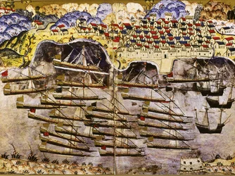 Barbarossas Flotte überwintert im französischen Hafen von Toulon, 1543, Mitte des 16. Jahrhunderts