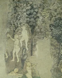 Detail (Badende Männer) aus dem Dekorationsschema in der Halle der Päpste