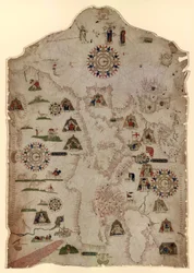 Karte des Mittelmeers, des Schwarzen Meeres und der Küsten Westeuropas und Nordwestafrikas, ca. 1559
