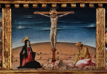 Madonna und Kind mit den Heiligen Jakobus, Augustinus, Bernhardin und Margarete, erste Jahrzehnte des 14. Jahrhunderts