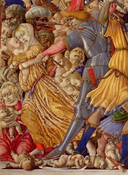 Der Kindermord von Bethlehem, Detail eines Soldaten, der sich anschickt, ein Kind zu erstechen, und des umgebenden Gemetzels, 1482, Detail von 106233