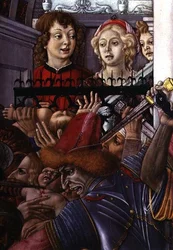 Der Kindermord in Bethlehem, Detail mit zwei Zuschauern, die das Gemetzel vom Palast aus beobachten