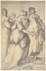 Drei weibliche Figuren mit Heiligenschein (ca. 1610-50)