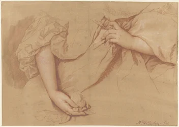 Studie eines linken und rechten Arms auf einem weiten Kleid