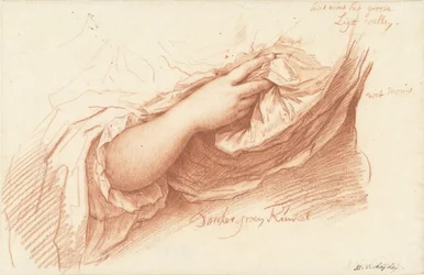 Studie eines rechten Arms und einer Hand auf einem weiten Ärmel