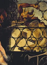 Der Teufel greift das Fenster an, Detail aus dem heiligen Antonius dem Einsiedler des Isenheimer Altars, um 1512-16
