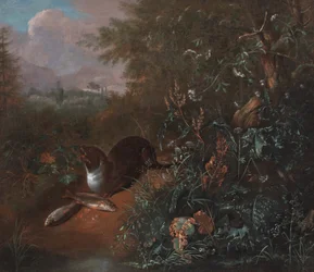 Ein Waldstillleben mit einem Otter und zwei Fischen, um 1650-1700
