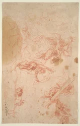 Engel tragen das Heilige Kreuz und das Grabtuch