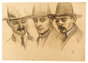 Porträts von Père Couturier, Charles Plessard und André Lecoutey. Studie für die Dutuit-Kuppel: die drei Architekten der Französischen Schule in Rom