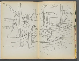 Skizzenbuch - The Granite Shore Hotel, Rockport, Seite 114 & 115: Figuren auf einem Segelboot