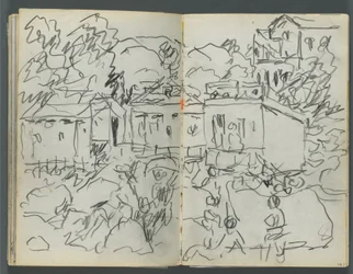Skizzenbuch, The Dells, Nr. 127, Seite 146 & 147: Landschaft mit Figuren und Gebäuden