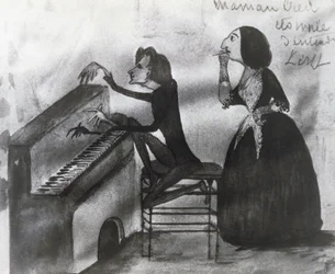Karikatur von Franz Liszt und George Sand in Nohant, 1832