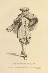 Kostüm für die Rolle des Scapin, um 1868 (Gravur)