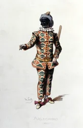 Harlekin im Jahr 1671. Maurice Sand „Masken und Narren“ Paris 19. Jahrhundert. (Maurice Sand war der Sohn von George Sand)