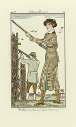 Entwurf für Damen-Tweed-Schießanzug, aus Costumes Parisien, veröffentlicht 1912