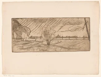 Landschaft mit Bäumen und Kirche
