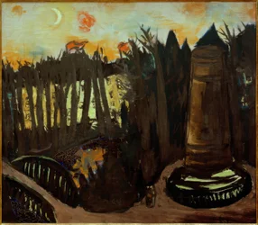 Tiergarten bei Nacht mit rotem Himmel