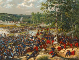 Französische und deutsche Infanterie kämpfen in der Schlacht von Artenay