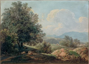 Voralpenlandschaft mit schlafendem Hirten