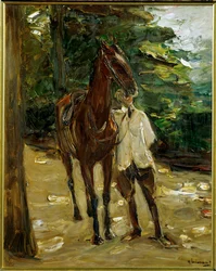 Pferdeknecht mit Pferd