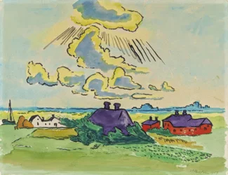 Küstenlandschaft mit Dorf