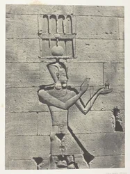 Kalabscheh, Skulpturen der hinteren Fassade des Tempels; Nubien, Tafel 91 aus dem Album "Egypte, Nubie, Palestine et Syrie" (1852)