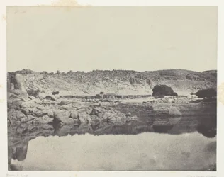 Nördliches Ufer des Nils (Dorf Abou-Koli), Blick nach Norden von Philoe; Nubien, Tafel 84 aus dem Album "Ägypten, Nubien, Palästina und Syrien" (1852)