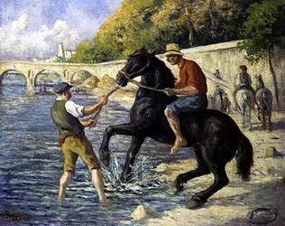 Die Pferde baden, ca. 1910
