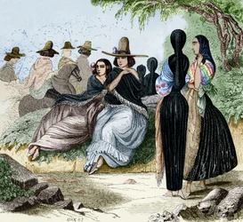 Frauen aus Lima in Peru, Gravur aus Radiguets Reise in Lima in den 1840er Jahren, koloriertes Dokument