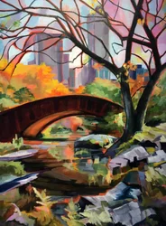 Lebendige Herbstparkbrücke