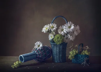 Weiße Blumen und Trauben