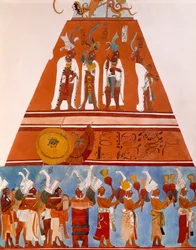 Fresken in Bonampak, Chiapas (Mexiko). Detail (Prozessionsszene). Maya-Zivilisation, 9. Jahrhundert