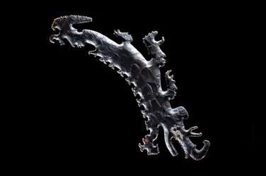 Exzentrischer Feuerstein, der ein Krokodil-Kanu mit Passagieren darstellt