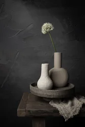 Stille Blüte und Vasen