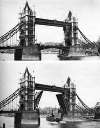 Tower Bridge offen und geschlossen, London, 1926-1927