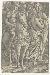Fragment einer Kreuzigung mit Johannes dem Evangelisten und Maria und Soldaten