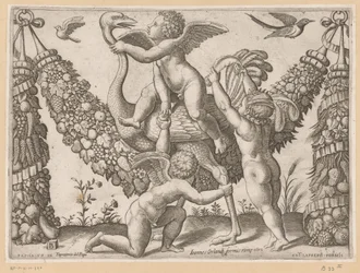 Drei Putti und ein Strauß
