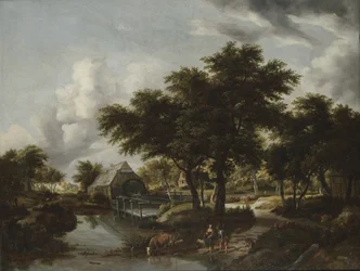 Bewaldete Landschaft mit einer Wassermühle