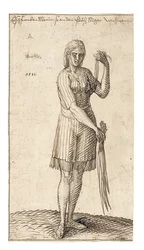 Eine nigerianische Frau hält Schilfrohre, 1583