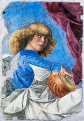 Laute spielender Engel, 1480, abgenommenes Fresko aus dem Fresko „Christi Himmelfahrt“, Italien