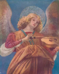 Musizierender Engel mit Violine, Fresko, ca. 15. Jahrhundert
