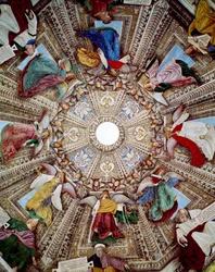 Darstellungen von Propheten und Engeln. Fresko von Melozzo da Forlì (Melozzo degli Ambrosi) (1438-1494). Kuppel der Sakristei von San Marco, Heiligtum der Santa Casa, Loreto