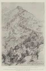 Der indische Grenzaufstand, Gebirgsbatterien steigen den Sempagha-Pass in das Tirah hinab