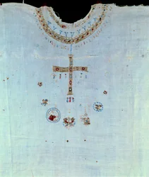 Merowingische Kunst: priesterliche Kleidung von Saint Bathilde (626-680) Königin der Franken und Frau von Clovis II, dann Nonne im Kloster von Chelles. Chelles. Musee Alfred Bonno
