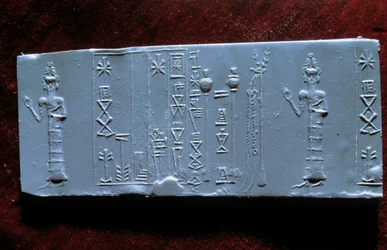 Orientalische Kunst: Siegel des Arztes Ur-Lugal (Ur Lugal, 3. Jahrtausend v. Chr.), Antike Asiens. Louvre Museum