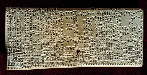 Orientalische Antike: medizinische Tafel mit Keilschrift, erstellt nach einer Leberuntersuchung für Vorzeichen. Seleukiden- und Partherzeit (ca. 300 v. Chr. - 200 n. Chr.). Aus Mesopotamien